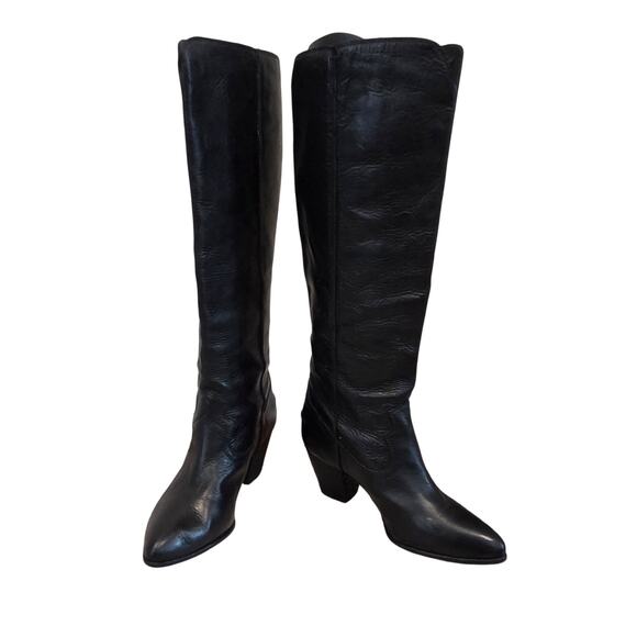 Frye Black Leather Western Knee-High Boots Size 10M Pointed Toe - Picture 16 of 17
